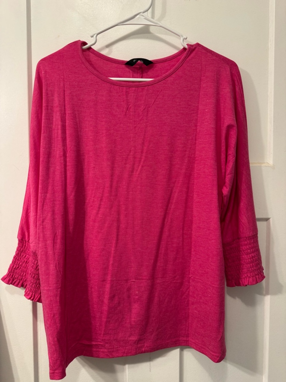 Women's Bright Pink Long Sleeve Knit Top with Smocked Cuffs